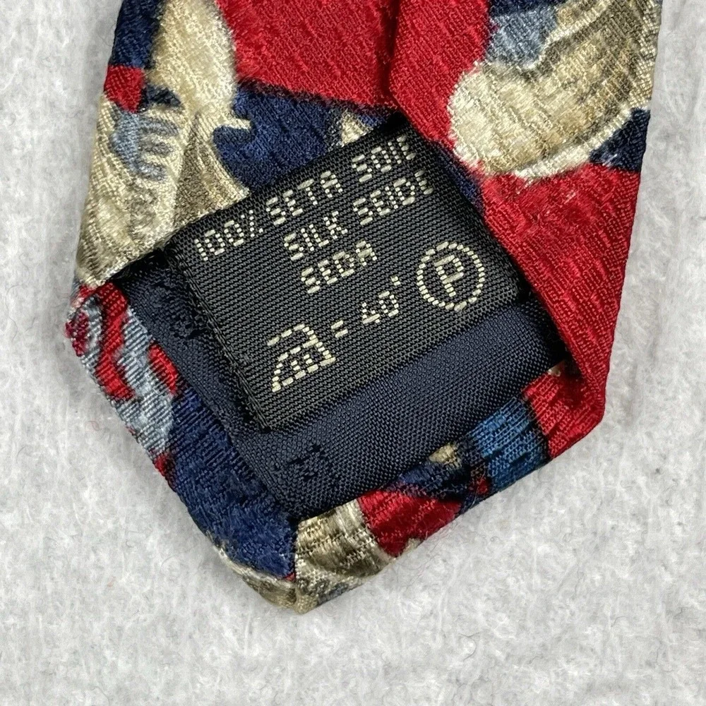 Ermenegildo Zegna Tie Mens OS Red Navy Gold Silk Geometric Crest Luxury Neckwear